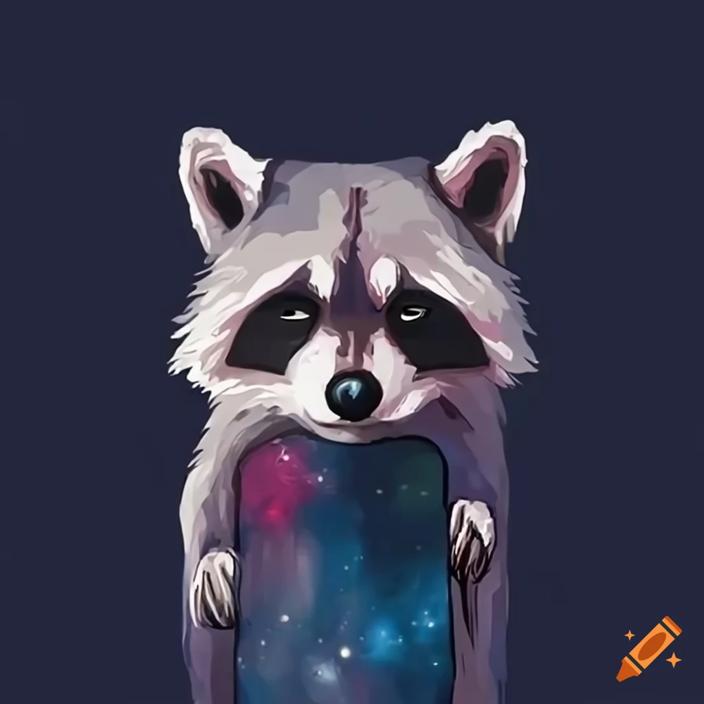 raccoon holding an iPhone