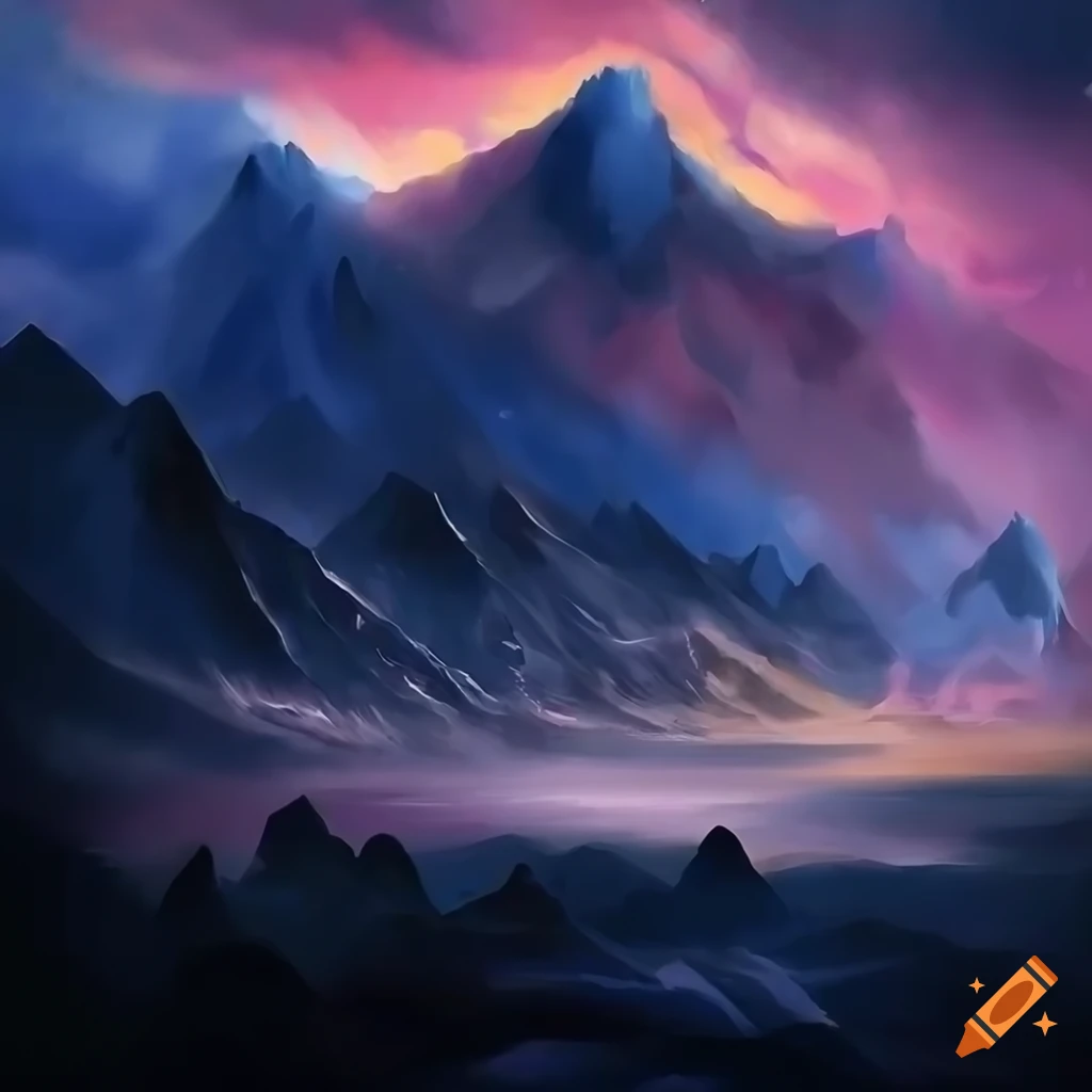 High definition painting of a stormy mountain summit