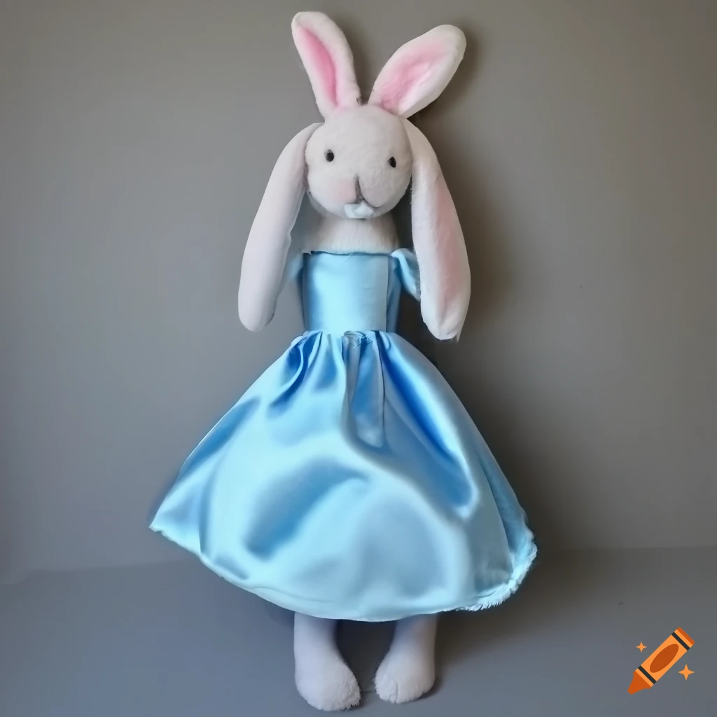 Blue satin dressed bunny plush toy
