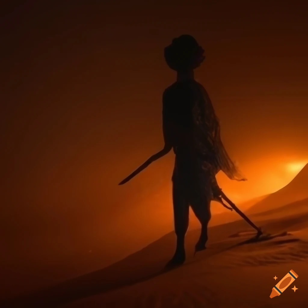 moonlit desert adventure with a turban-wearing traveler and a dog