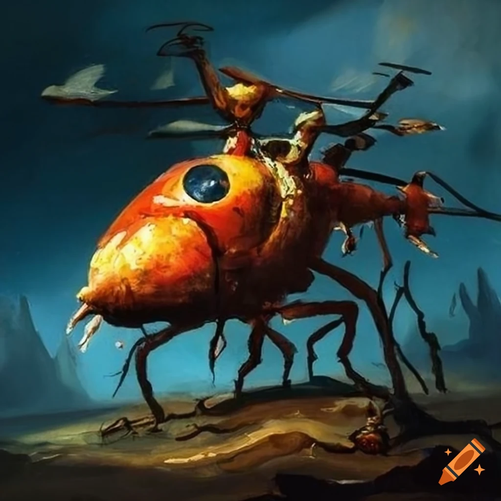 painting of a helicopter bug by Håkon Gullvåg