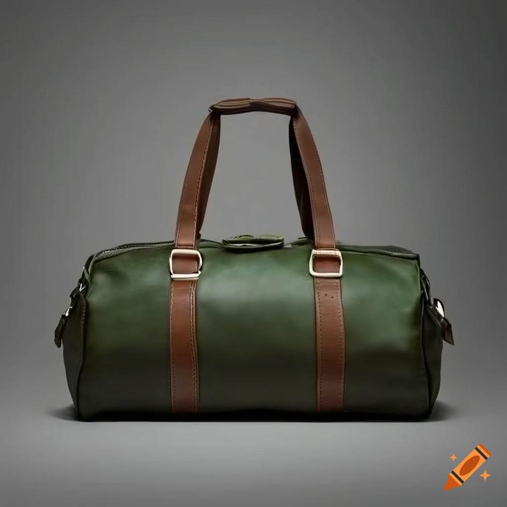 Green leather men's duffle bag