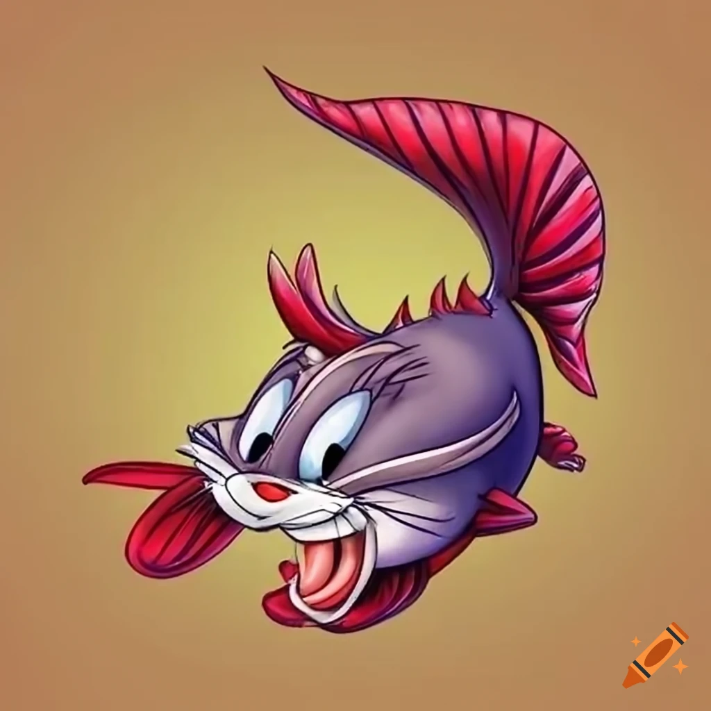 Cartoon fish mascot in looney tunes style on Craiyon