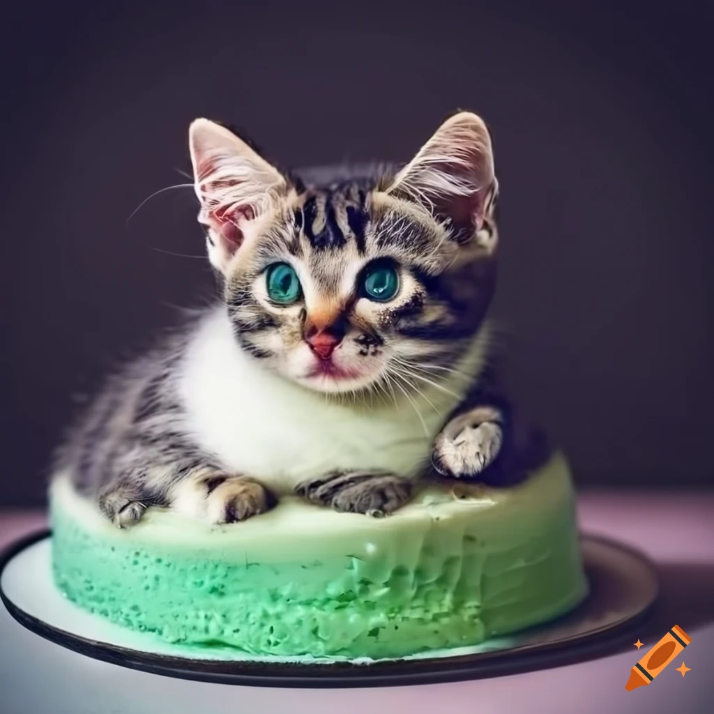 gray marble tabby kitten in a cake