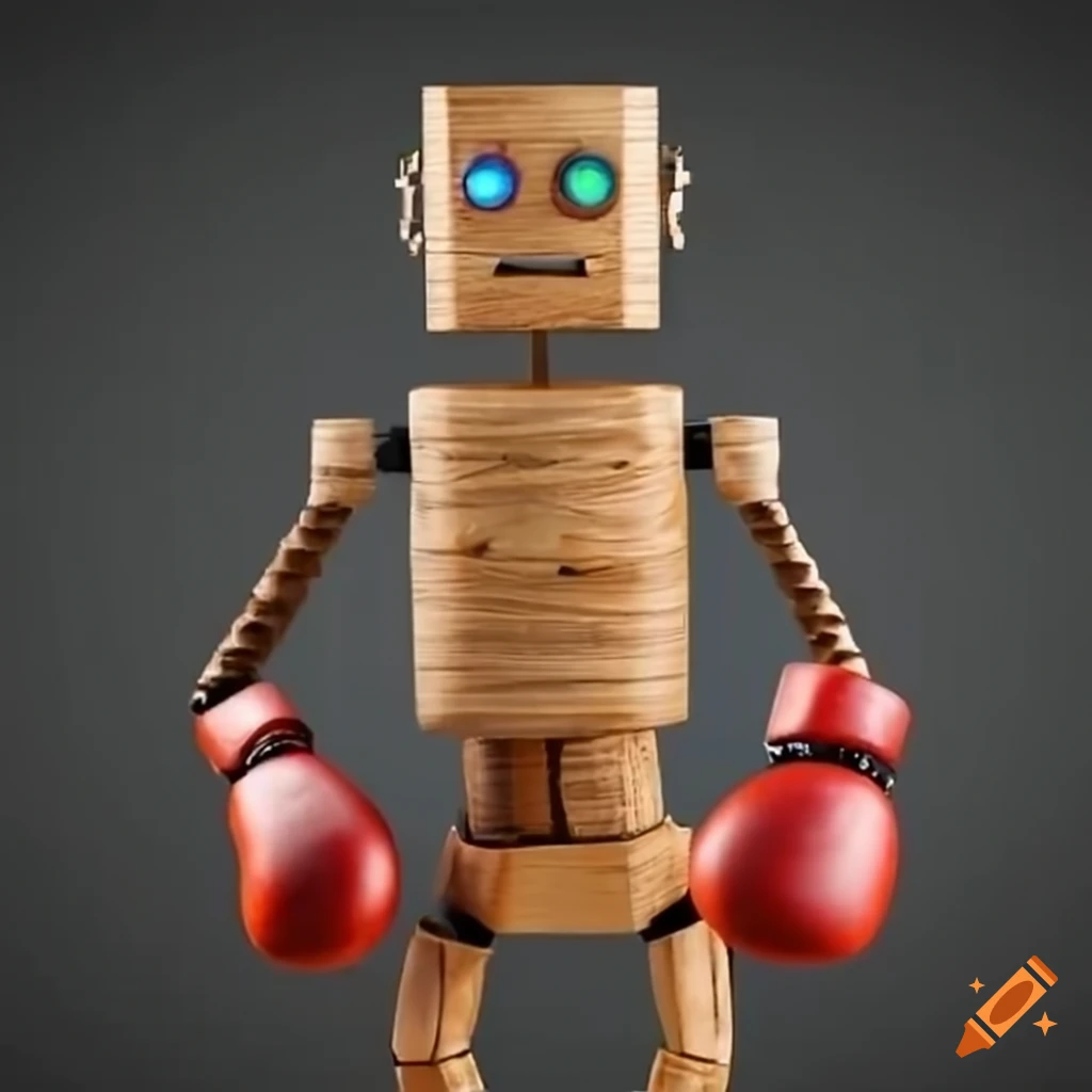 wooden robot with boxing gloves