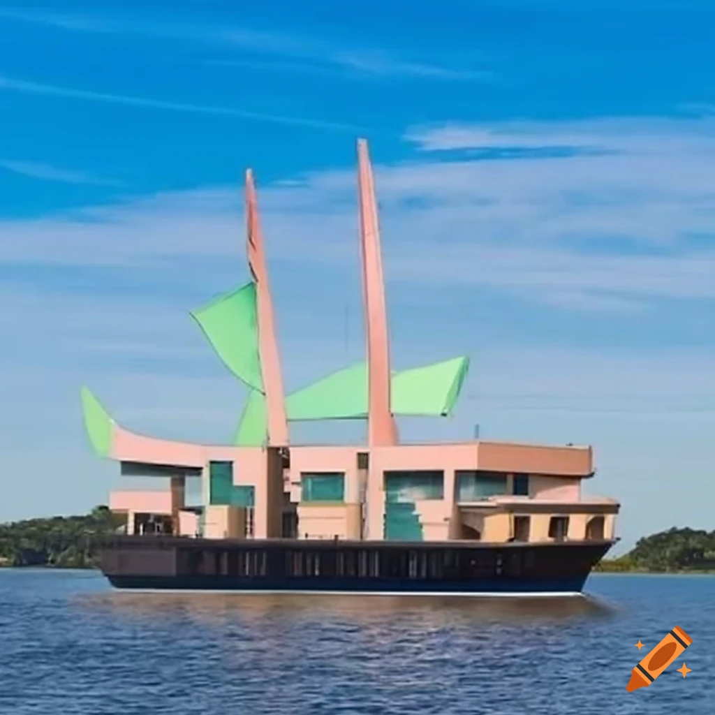 colorful art deco cruise ship with brazilian carnival motifs