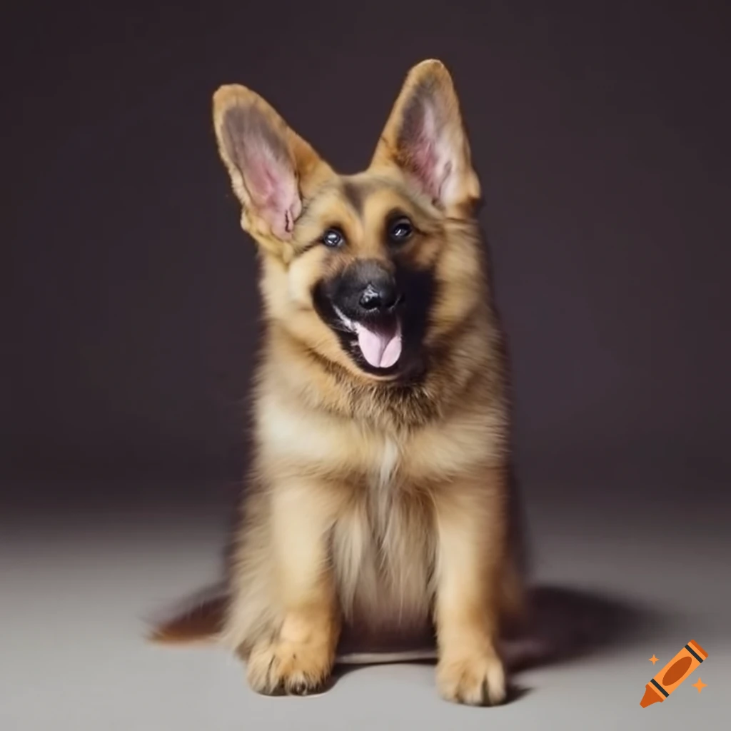 Happy blonde german shepherd puppy with floppy ears on Craiyon