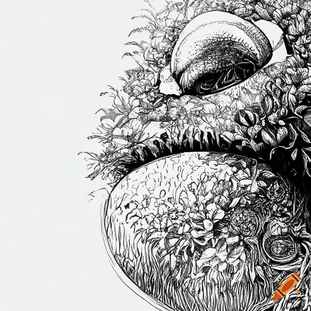 Detailed black and white nature drawings with pointball pens on Craiyon