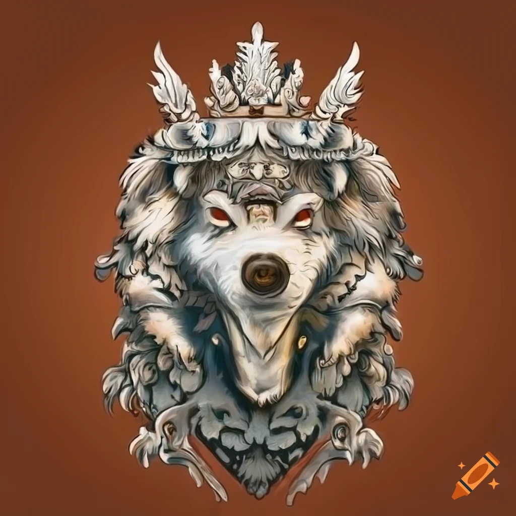 coat of arms with a white wolf in hogwart style