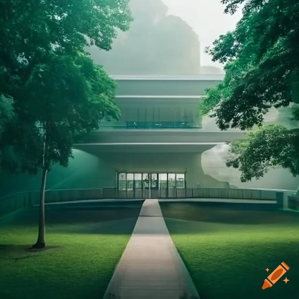 contemporary Community Center in a lush park