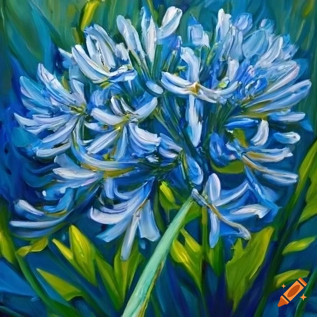 Impressionistic oil painting of blue agapanthus flowers