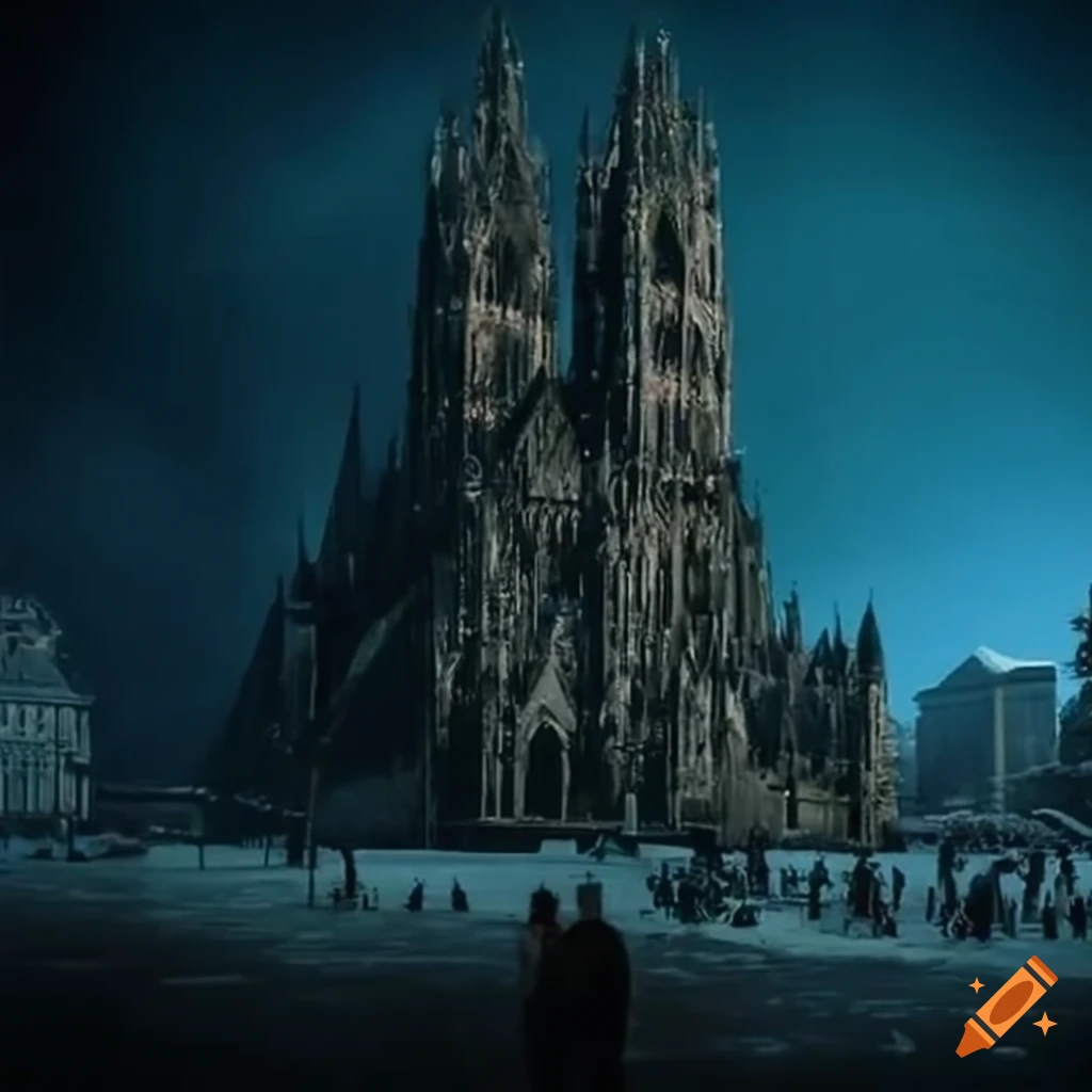 giant monster destroying a cathedral