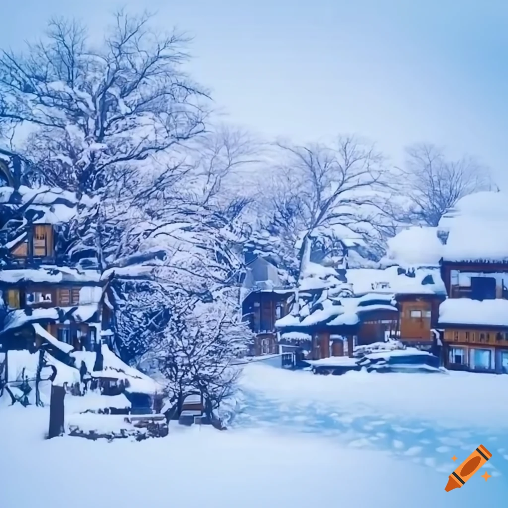 peaceful winter village with photovoltaic panels
