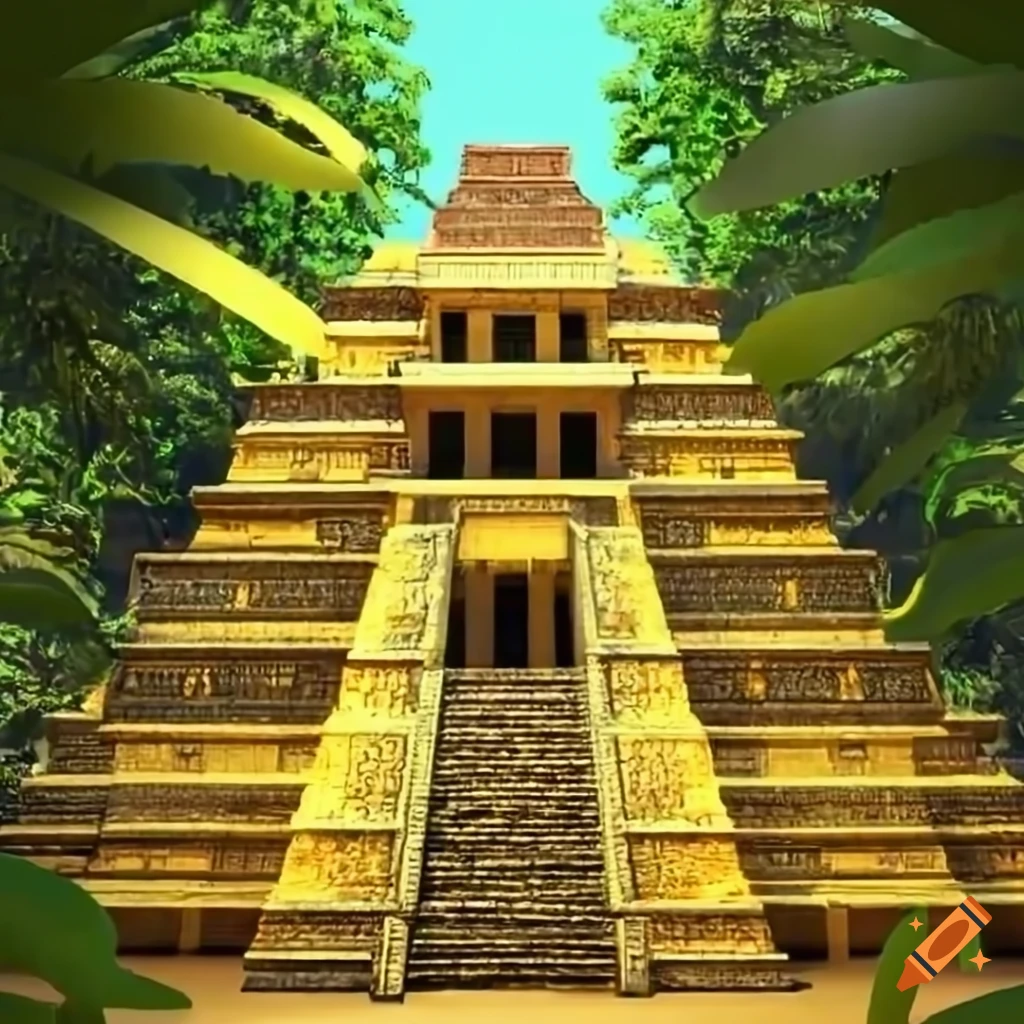 3d rendering of a giant aztec temple in the jungle