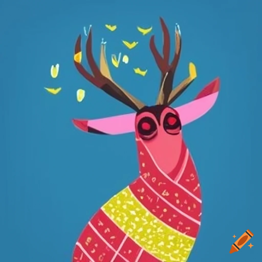 tribal-inspired deer illustration surrounded by birds