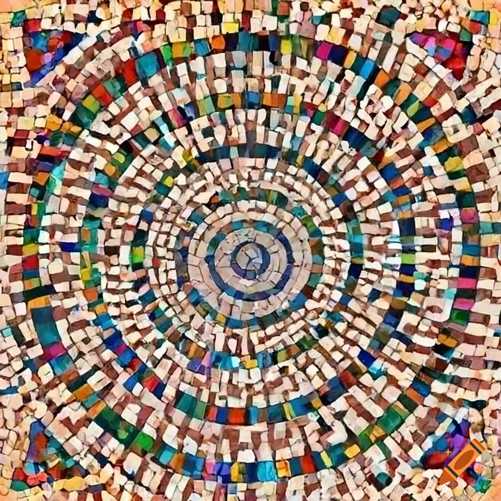 mosaic of a crowd navigating through a labyrinth