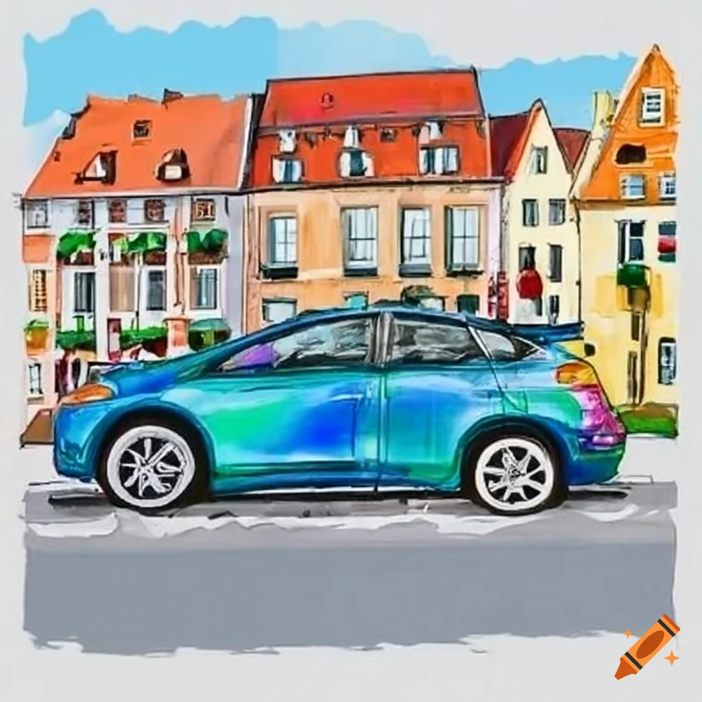 Auto parkt vor einem Geschäft und Frau rennt zum Auto