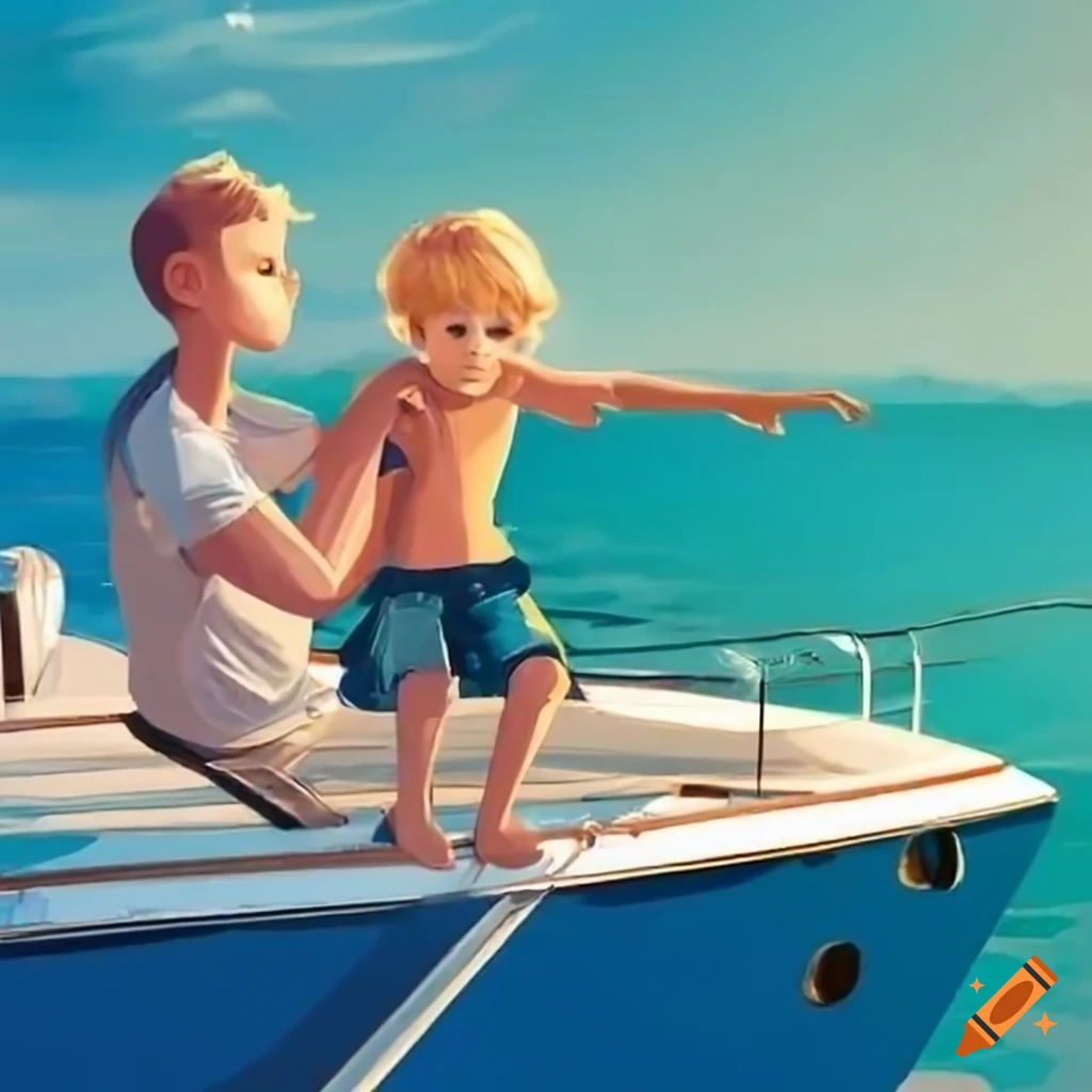 blonde boy with his dad on a yacht