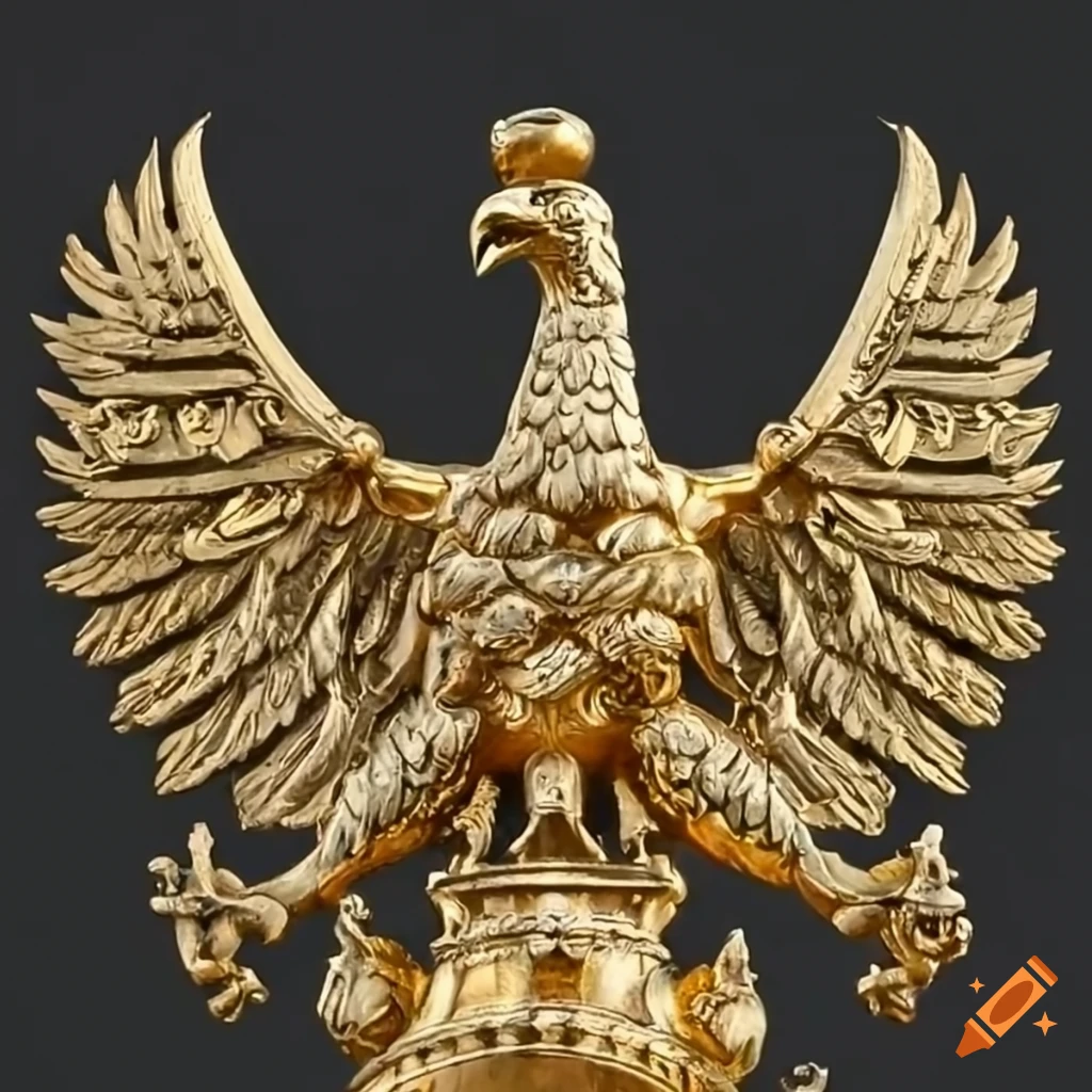 gold statue of a German coat of arms eagle on top of a church