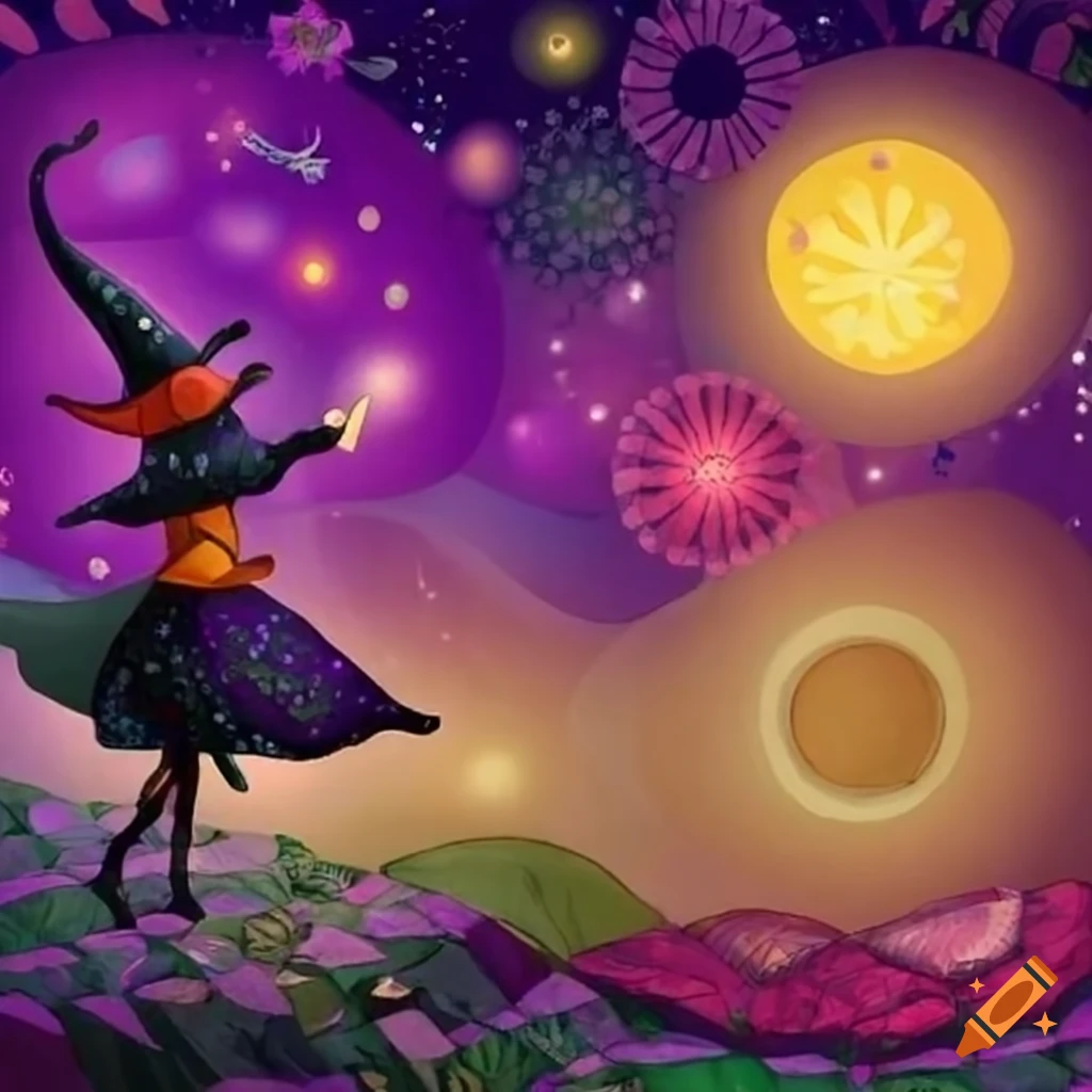 colorful witch sewing quilts