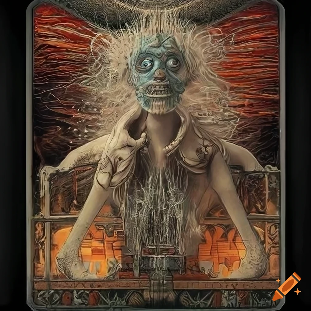 Hyperrealistic tarot card with surreal creatures on Craiyon