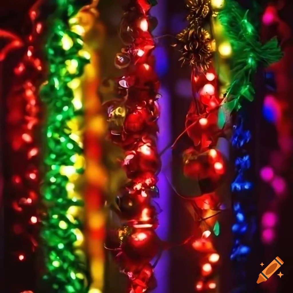 Festive christmas garlands in a straight line