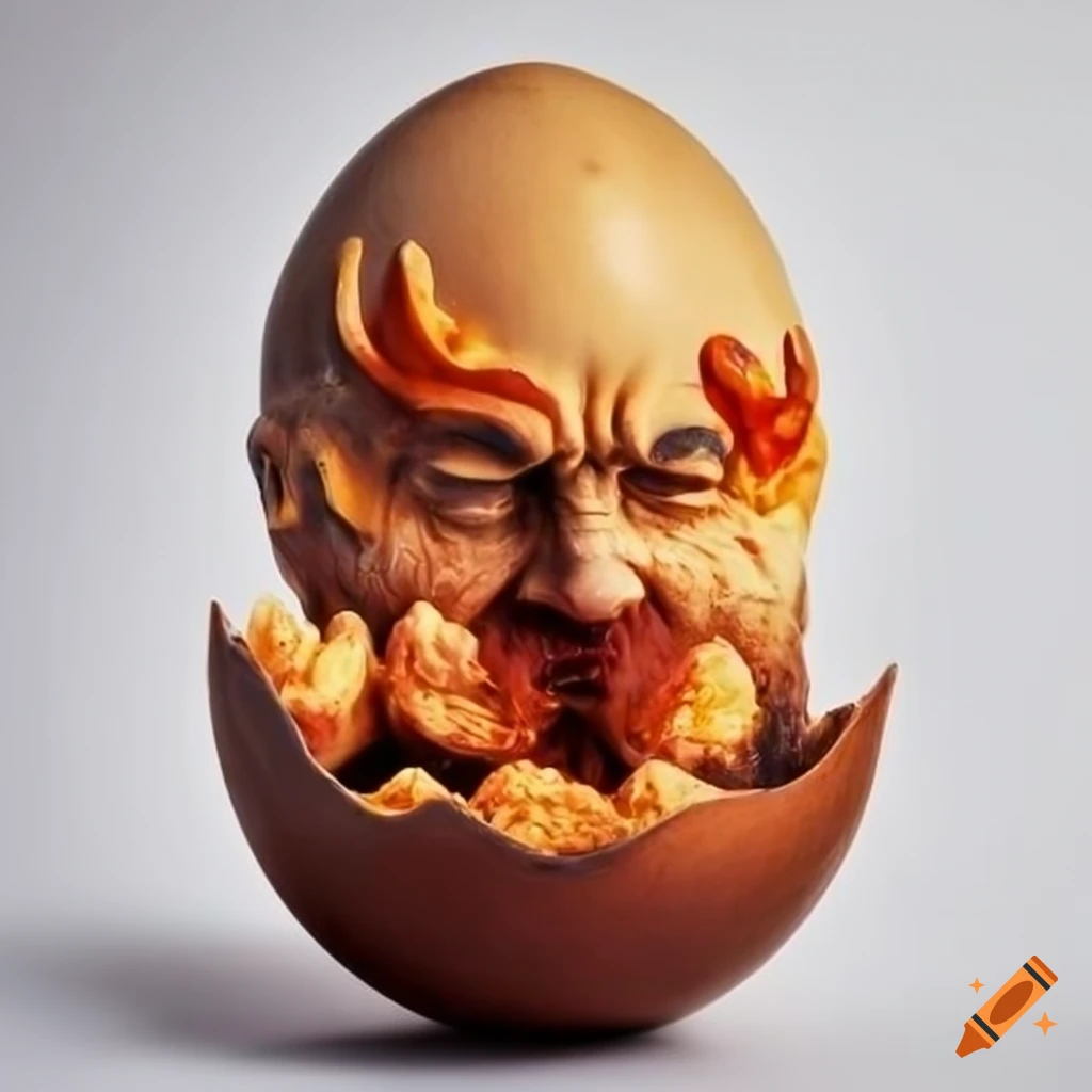 sculpture of bearded man in a deviled egg