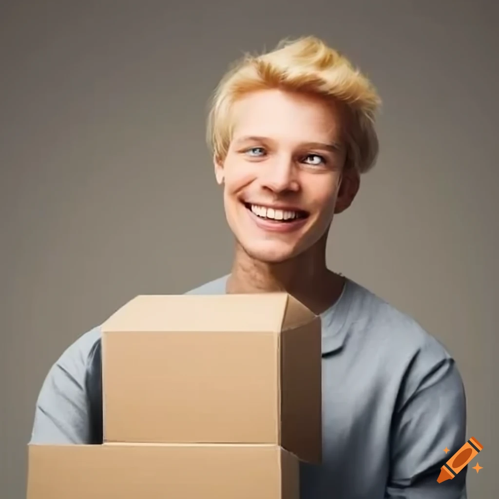 blond man happily making packing boxes