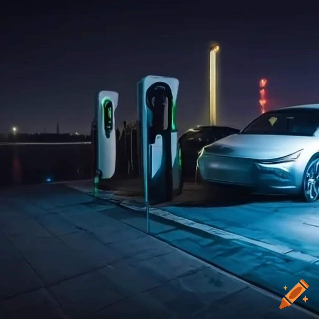 Electric cars charging at night