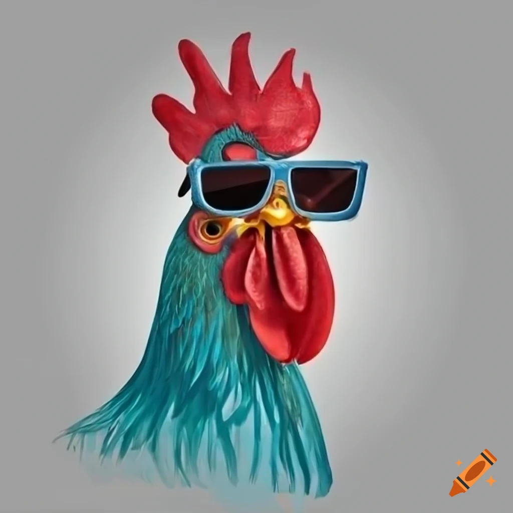 Rooster wearing sunglasses on a white background