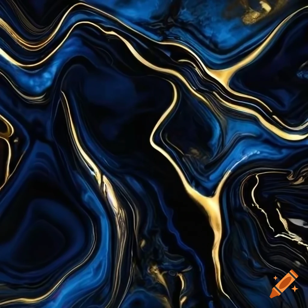 Abstract black and blue marble background with golden accents on Craiyon