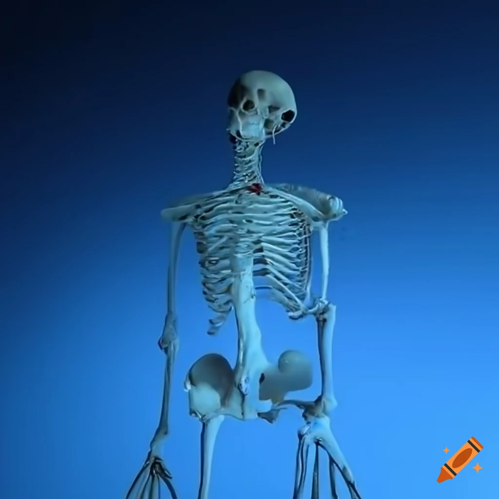 glass skeleton against a bright blue sky