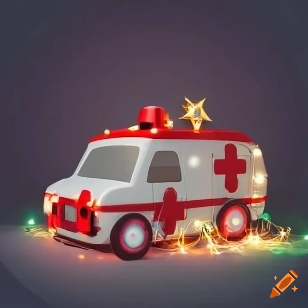 Festive ambulance with christmas lights