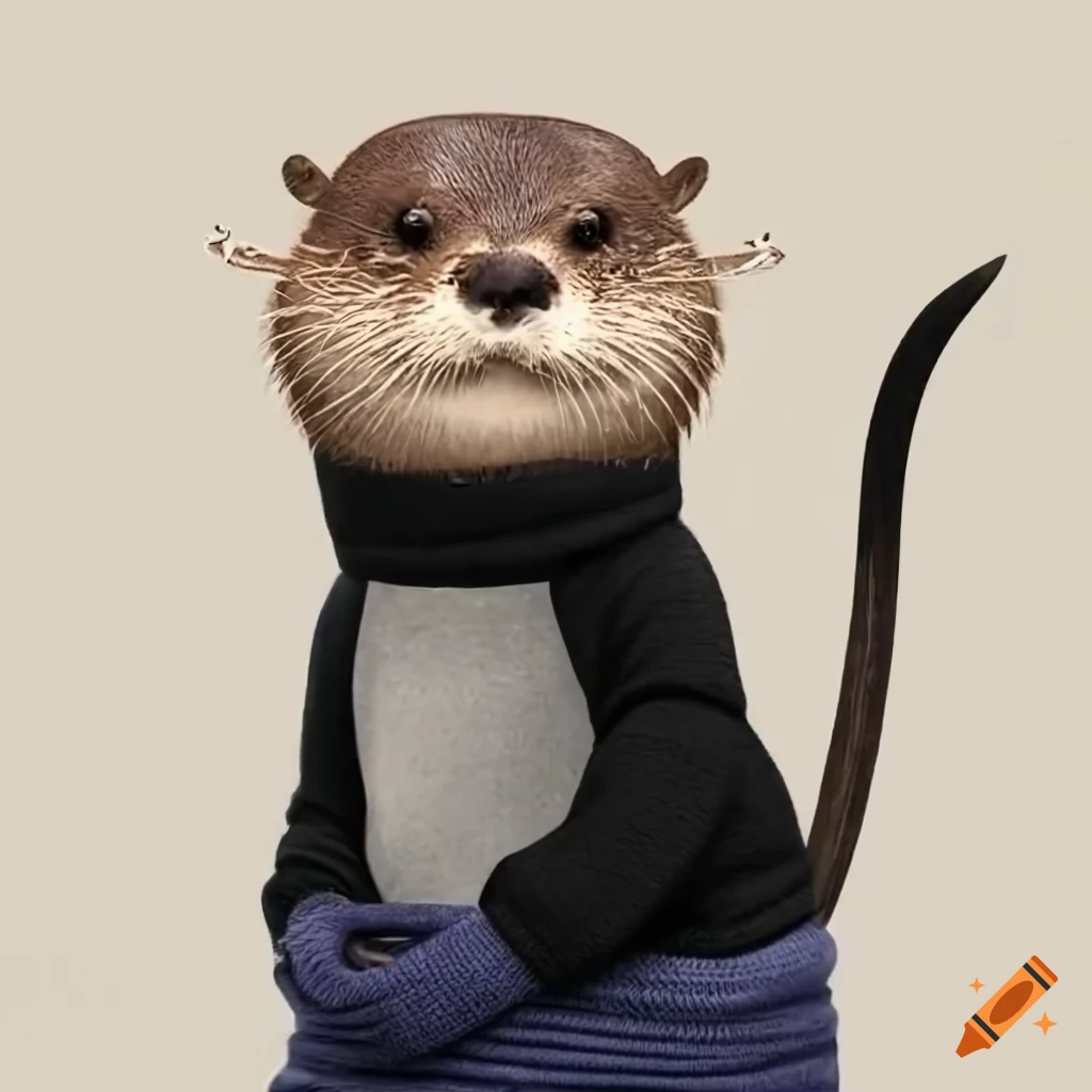otter wearing a black sweater on a ski hill