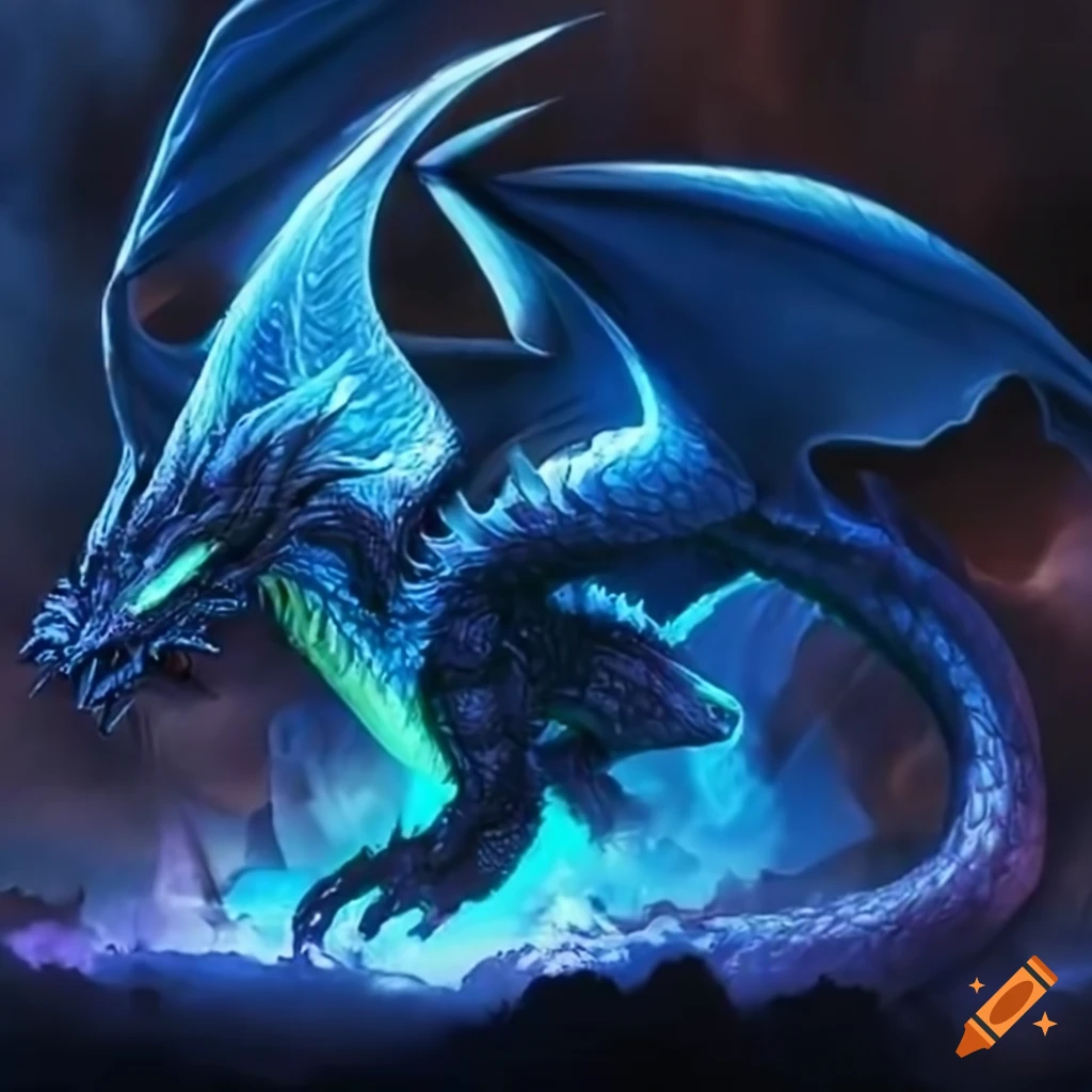 Image of a powerful dark blue dragon destroying a city on Craiyon