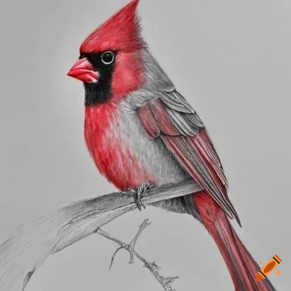 Realistic pencil drawing of a red cardinal on Craiyon