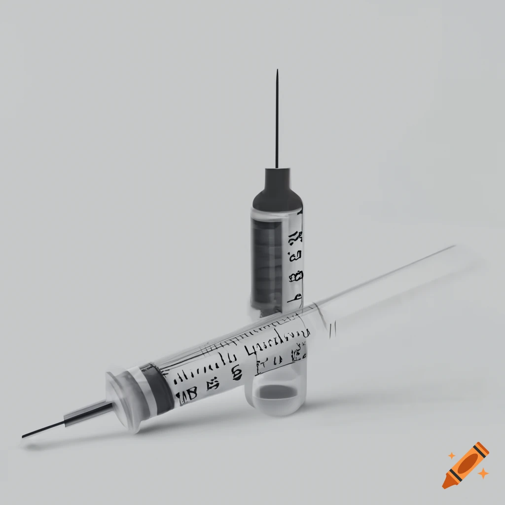 Drawing of a syringe and covid vial
