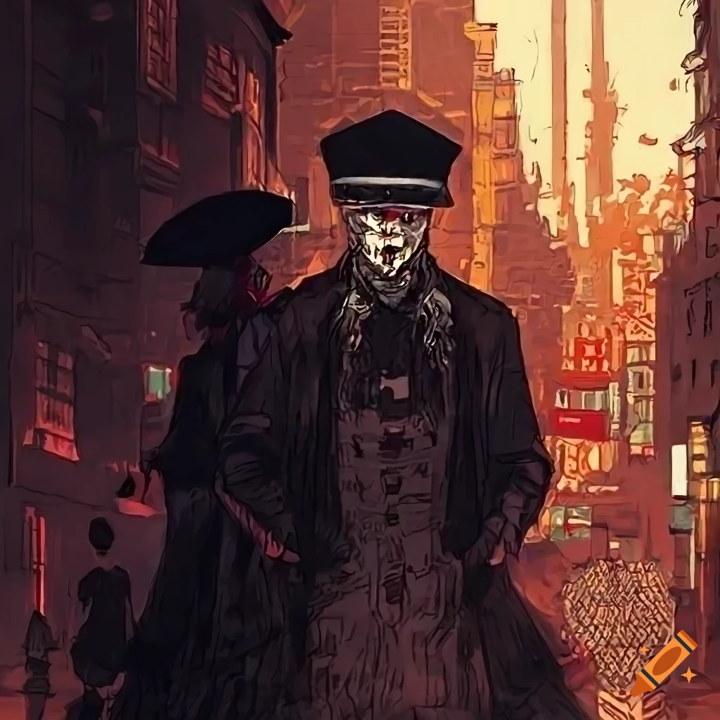 cyberpunk illustration of a 19th century gangster family