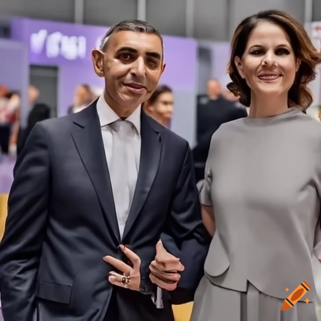 Annalena Baerbock and Ugur Sahin at a pharmaceutical convention