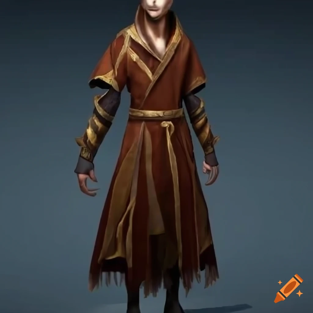 Male wizard character wearing amber robes