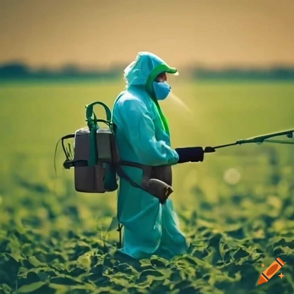 farmer spraying pesticide on crops