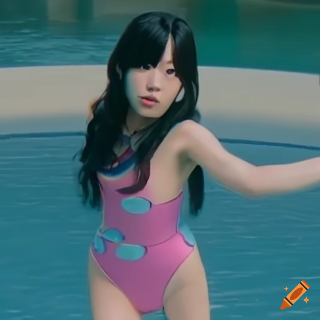 villainous transformed entity in a pink one-piece by the pool