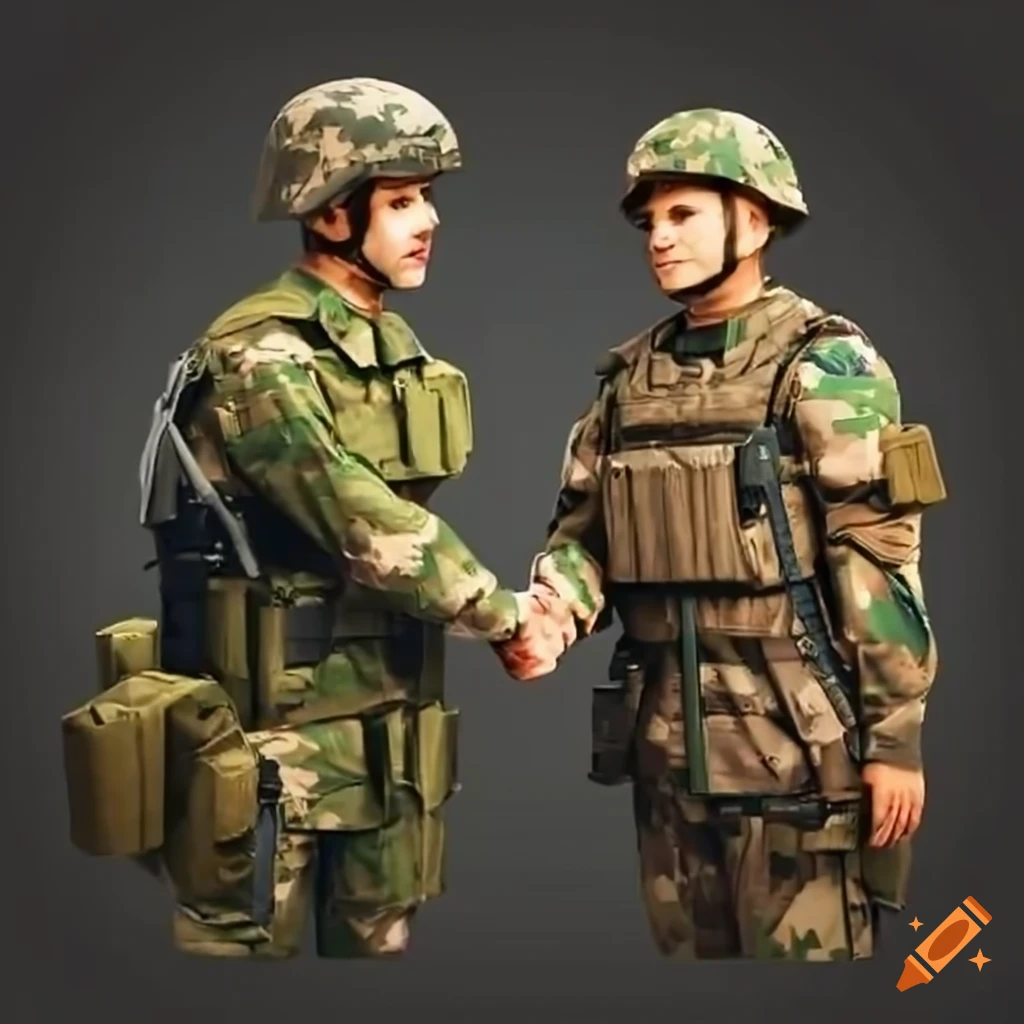 soldiers shaking hands in a gesture of unity