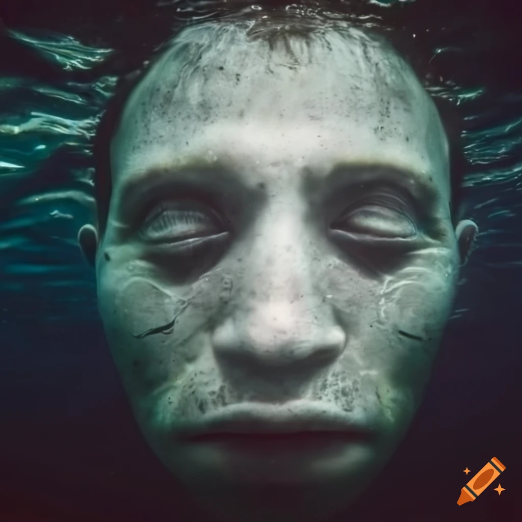 Portrait of a man's face underwater on Craiyon