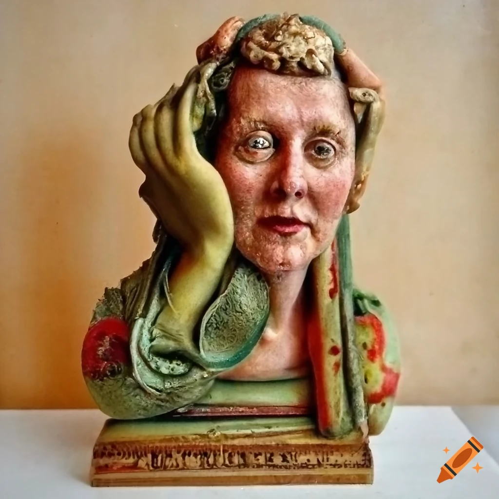 Surrealistic sculpture with bloodstained memoirs