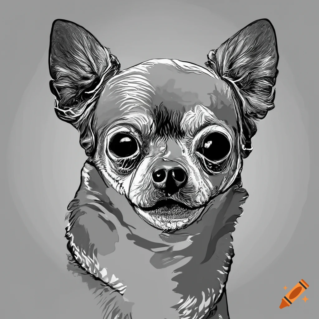 Black and white line drawing of a chihuahua on Craiyon