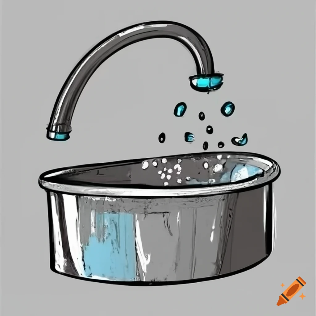 Water pouring into a metal sink on Craiyon