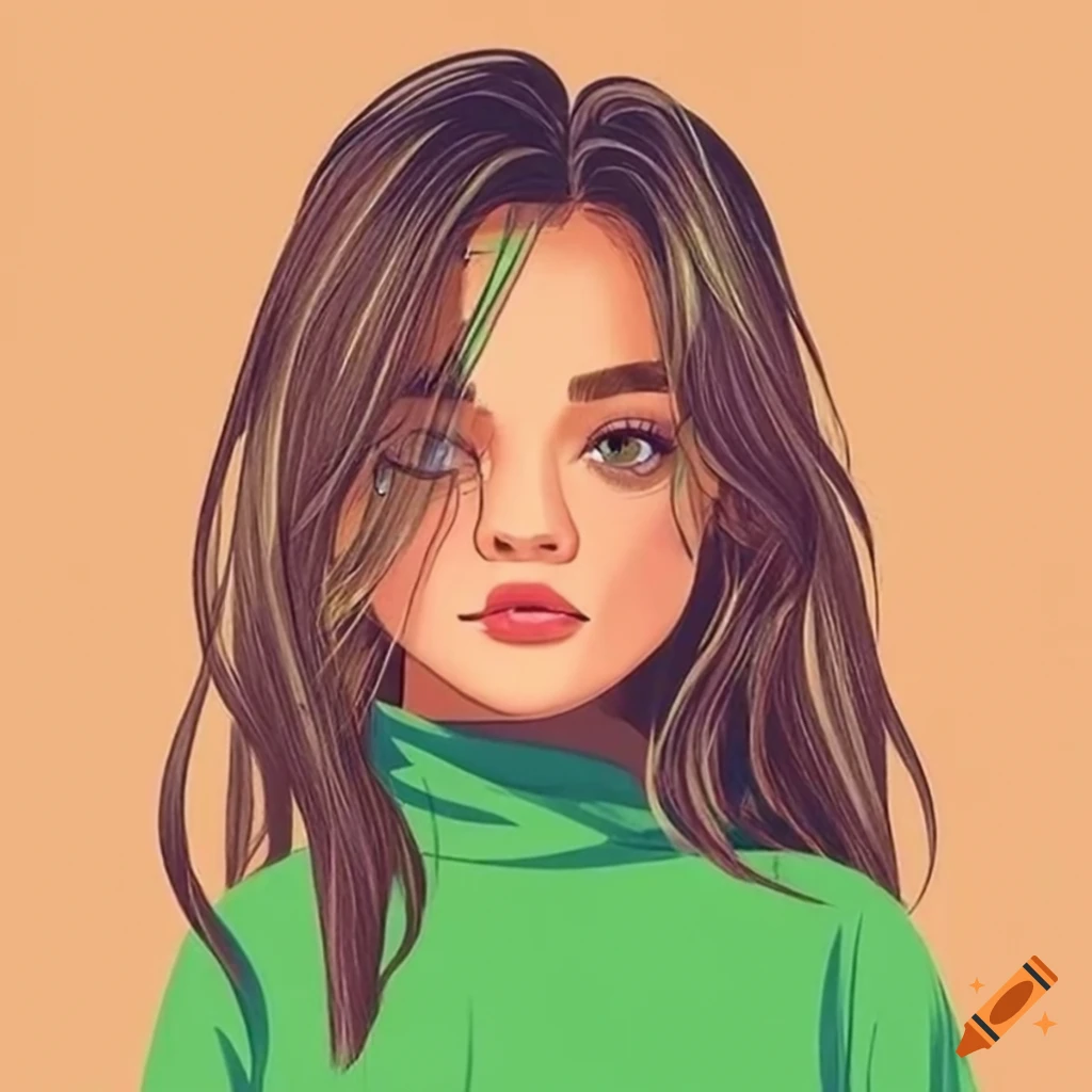 11 year old Girl With Green Eyes And Wavy Light Brown Hair In Trendy Outfit