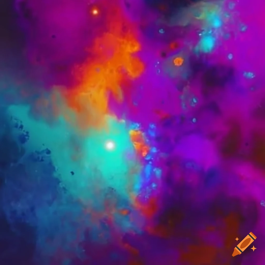 Colorful space image with purple, cyan, and orange