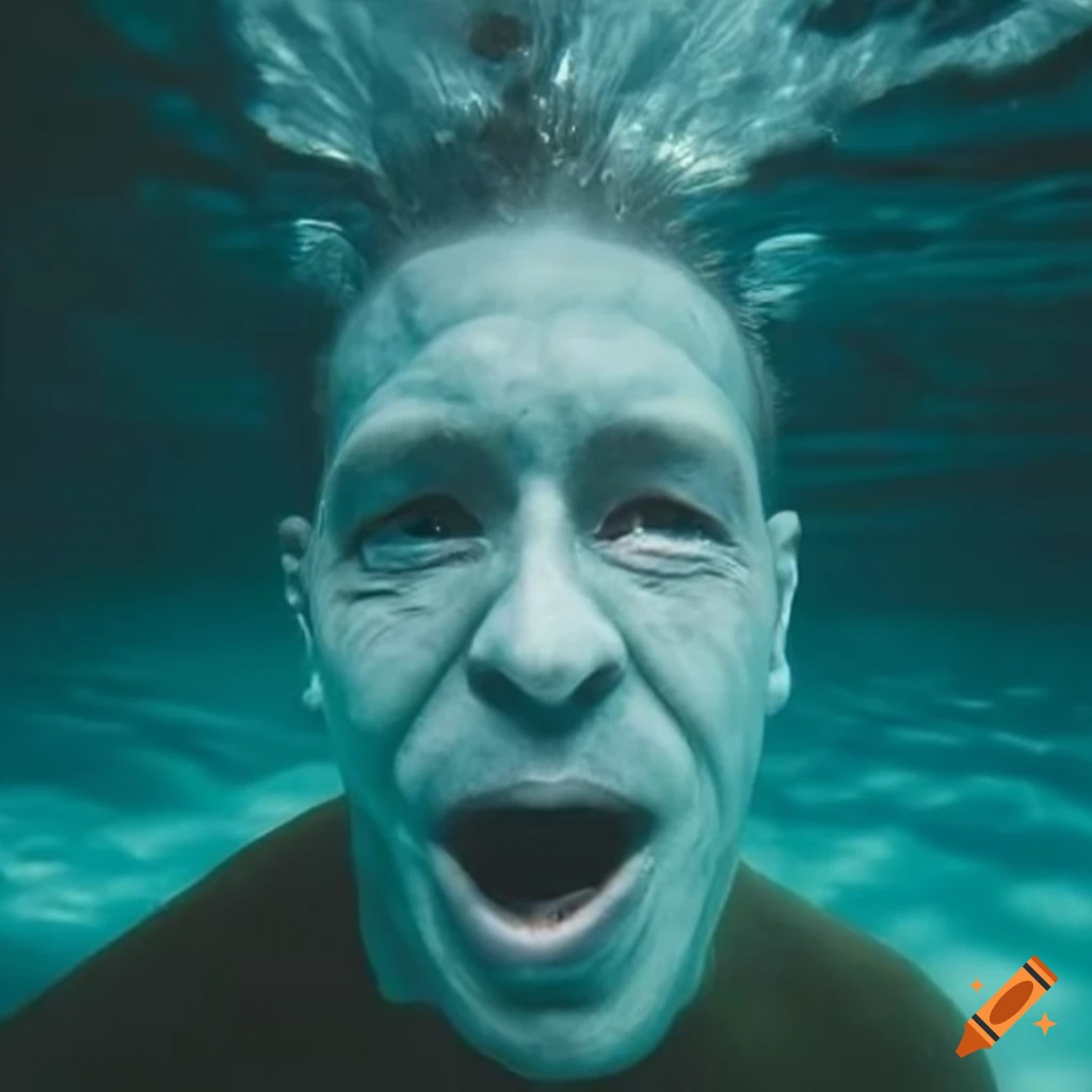 Man's face submerged in water